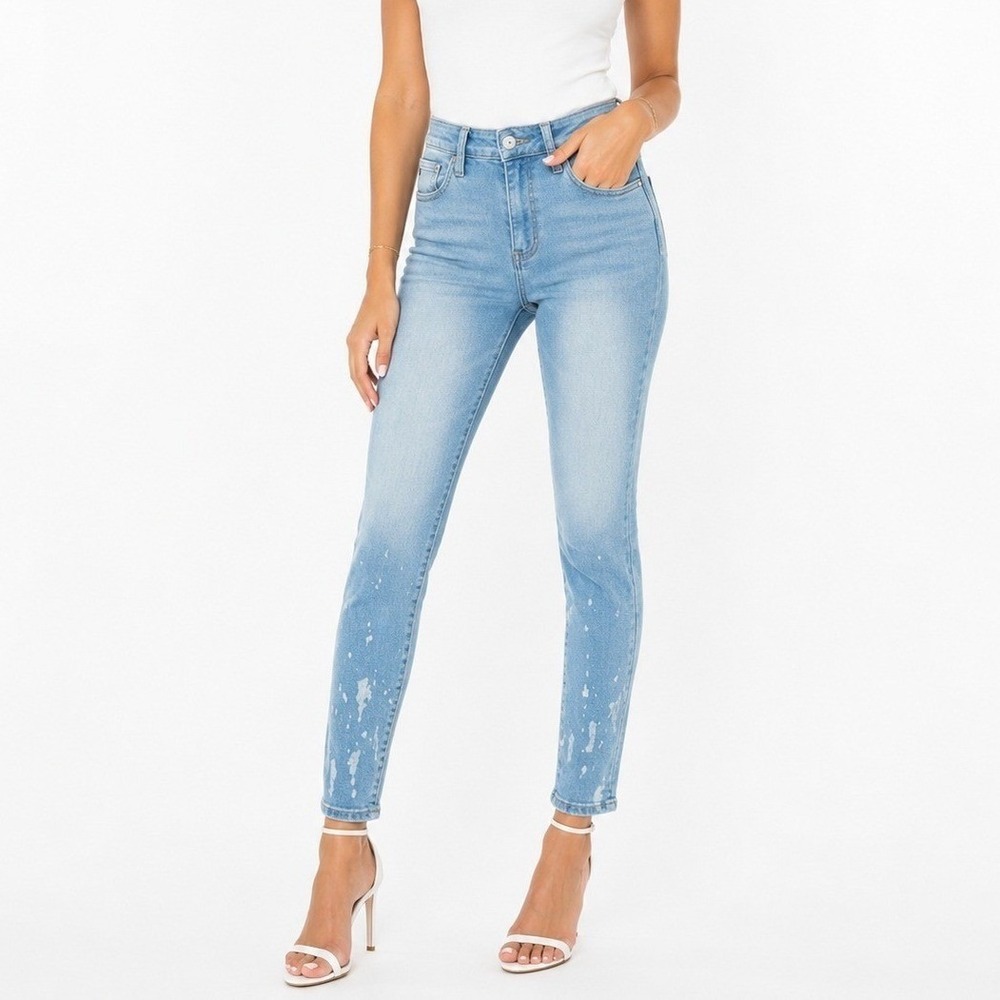 KanCan High Rise Skinny Jeans Light Wash Paint Splatter Distressed Denim Size 27